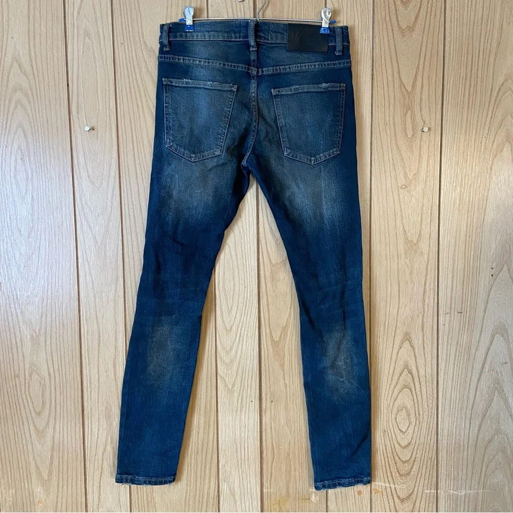 Valabasas Dark Wash Buttonfly Mens Distressed Skinny Jean